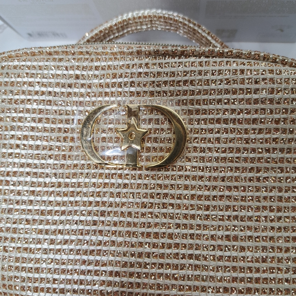 Dior 2025 Holiday Edition Gold Metallic Woven Top Handle Cosmetic Pouch - Picture 4 of 16